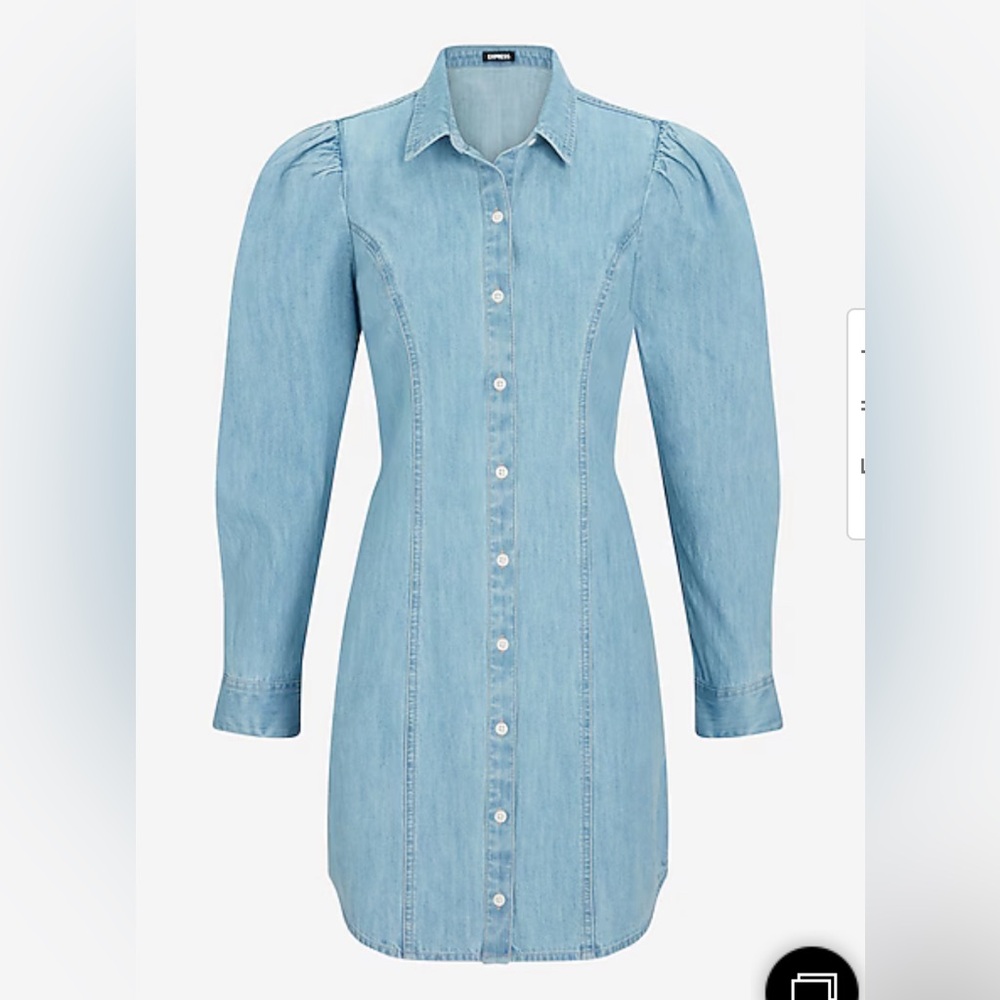 Denim Puff Sleeve Button Front Mini Shirt Dress